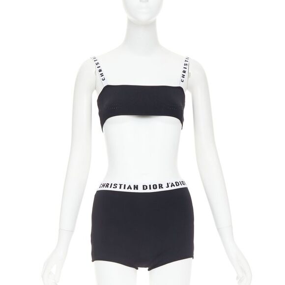 CHRISTIAN DIOR black white J'Adior logo bra shorts lounge set XS